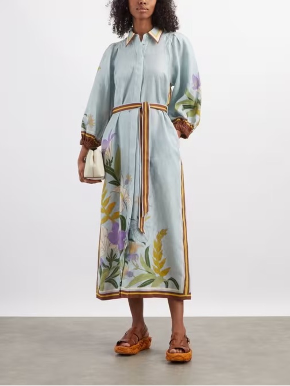 Alemais Pale Blue Floral Belted Maxi Dress